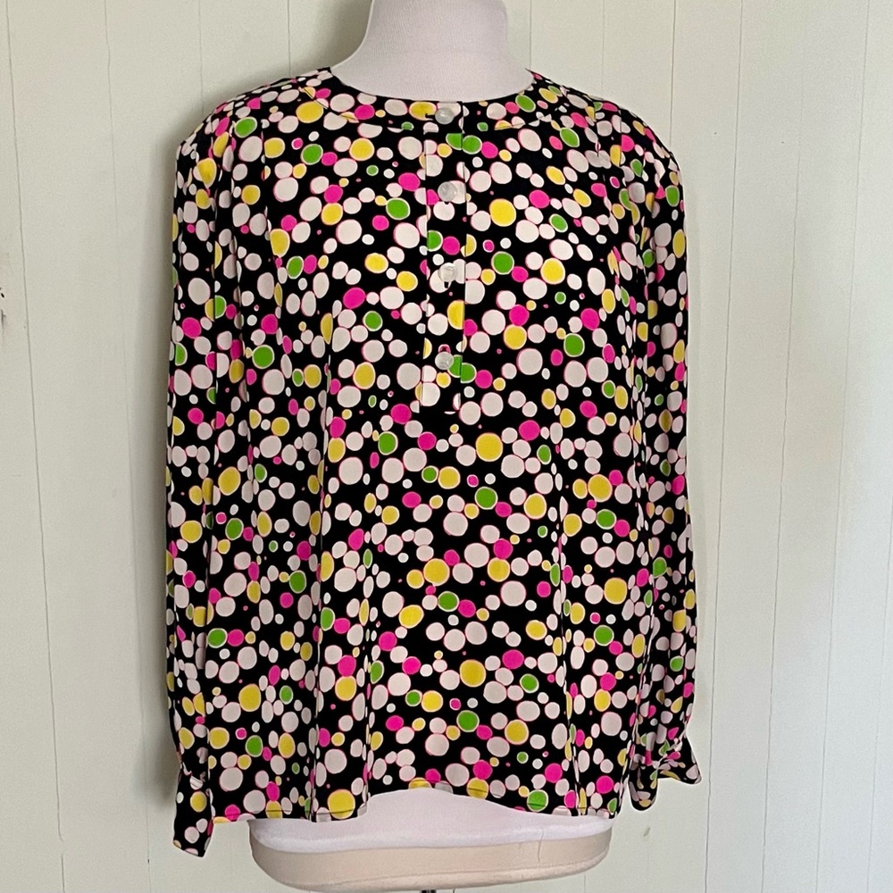 CELINE Paris Vintage silk polka dot blouse swing top oversized shirt